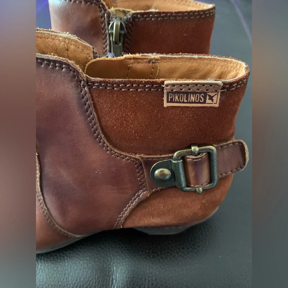 Pikolinos Women's Brown Leather Ankle Boots EU 36 US 5.6-6 Side Zip Buckle Strap